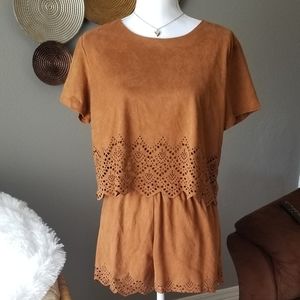 She + Sky - faux Suede Shorts Romper